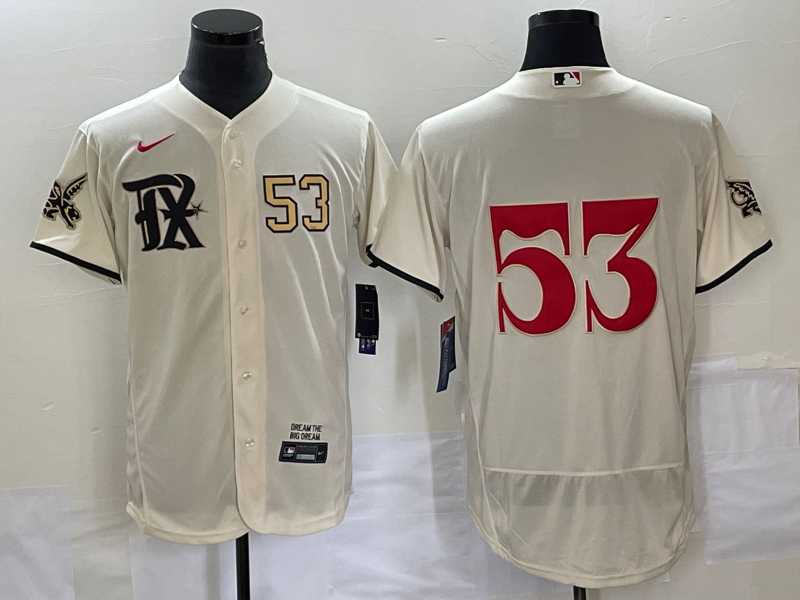 Mens Texas Rangers #53 Adolis Garcia Number Cream 2023 City Connect Flex Base Stitched Jersey